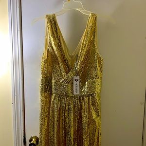 Sleeveless Maxi Evening Dress Sequin Gold